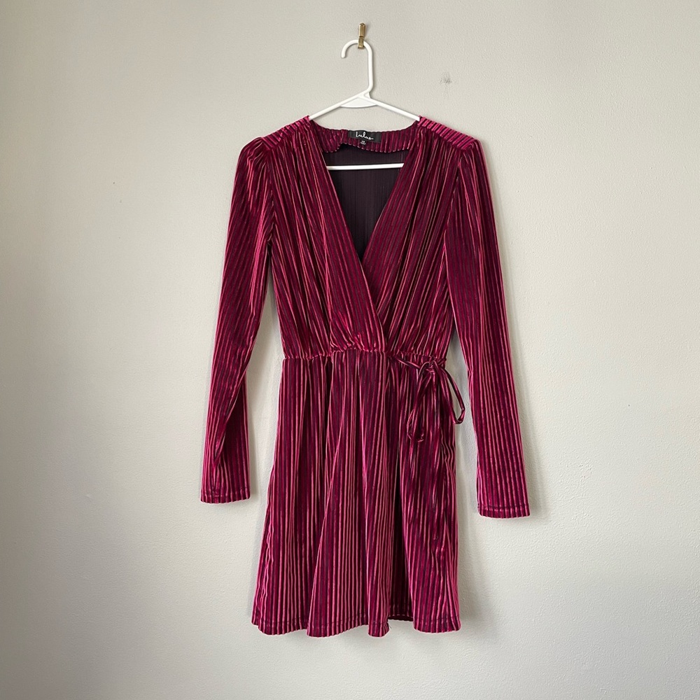 Lulu’s Women’s Magenta and Black Live it Up Long Sleeve Faux Wrap Dress XS